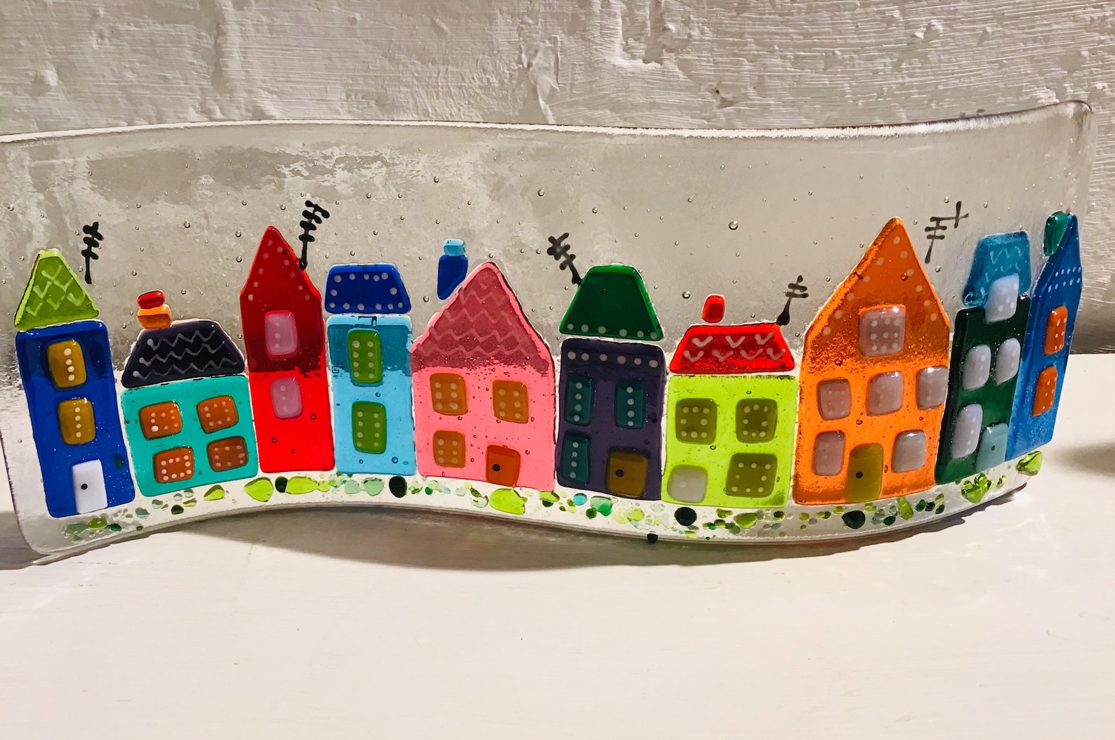 Fused Glass Quirky Houses Curve Colourful Suncatcher or Etsy UK