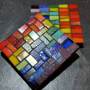 Rainbow garden coasters mosaic kit. Workshop in a box. 2 or 4. Homemade. Garden decor. Lockdown, pride, chakra. Colourful gift. image 6