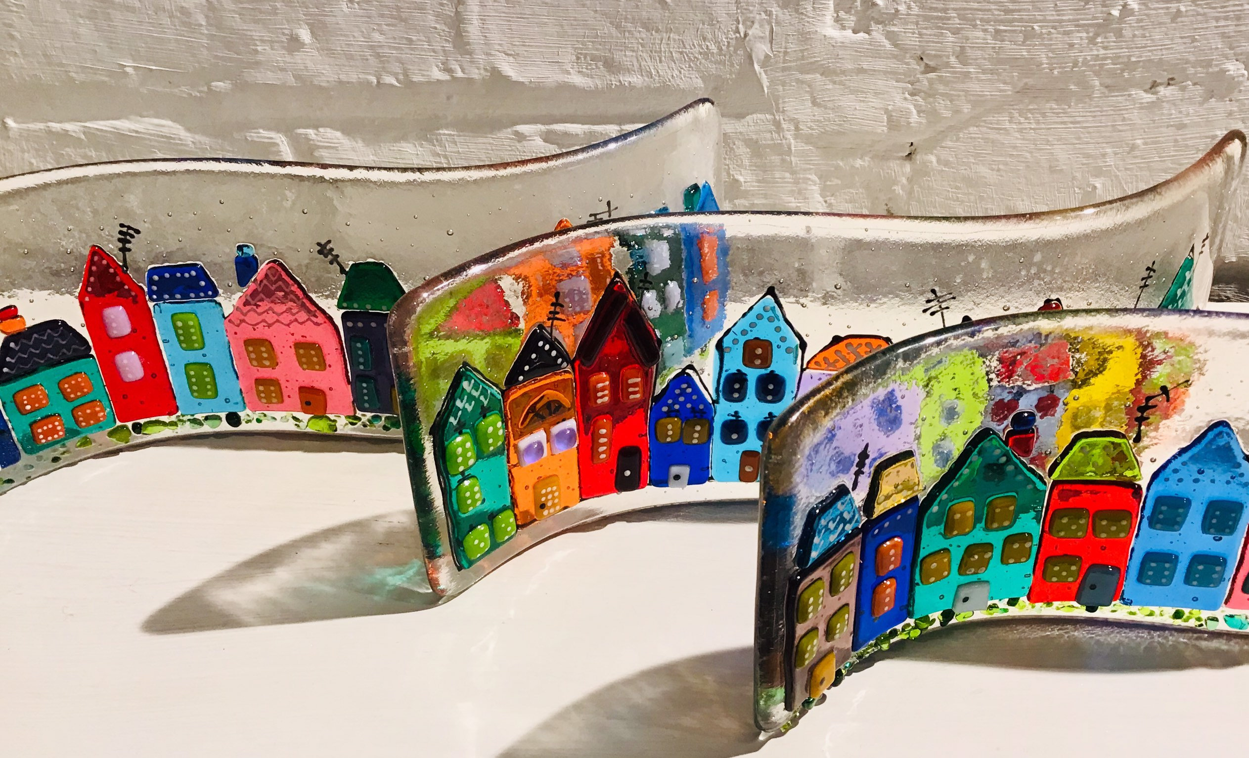 Fused Glass Quirky Houses Curve Colourful Suncatcher or Etsy UK