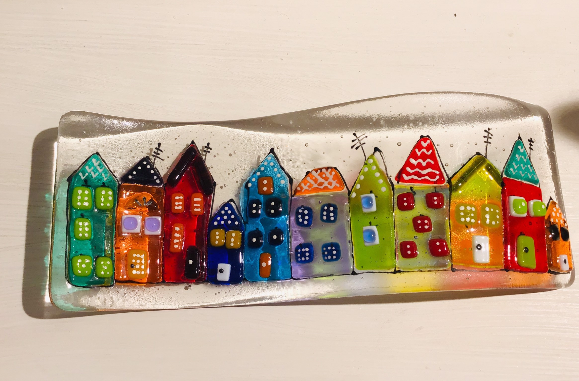 Fused Glass Quirky Houses Curve Colourful Suncatcher or Etsy UK