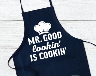 Apron for Men, Mr Good Lookin Is Cooking, Men's Cooking Apron, Dad Gift Father's Day Gift, BBQ Apron, BBQ Grilling Gift