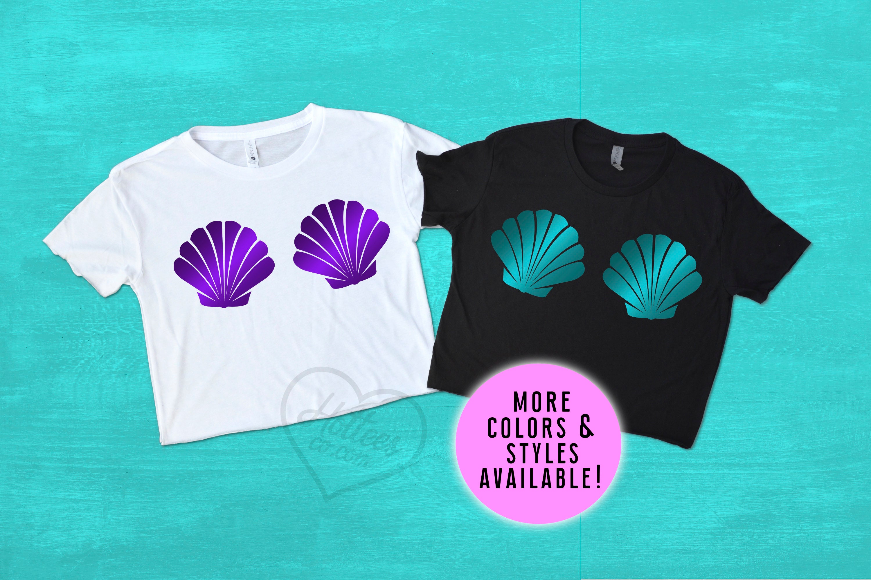  Mermaid Seashell Bra Purple Shells Cartoon Graphic T-Shirt :  Clothing, Shoes & Jewelry