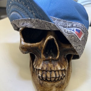 La Plata - wedgewood blue cap -Fairlane band- white stitching on bill- reversible- Add Embroidery to Your Cap! See description for the link.