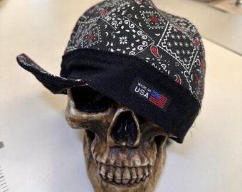 Black with Red Bandana with black lining- incredibly soft and comfortable - Add Embroidery to Your Cap! See description for the link.