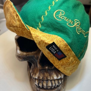 Crown Royal GREEN- limited edition caps - gold decorative stitching- Reversible made to order- pre shrunk- add embroidery to your cap