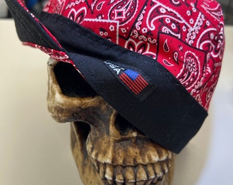 Red Bandana with black lining- incredibly soft and comfortable - Add Embroidery to Your Cap! See description for the link.