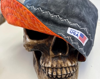 J-Town ORANGE - Marbled Charcoal with Marbled Orange Lining - WHITE stitching - Reversible - pre washed Add Embroidery to Your Cap!