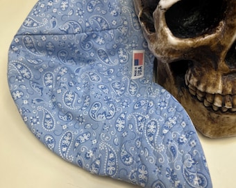 Light Blue Paisley - white lining - Reversible - 100% cotton pre washed Made to order- super soft and comfortable
