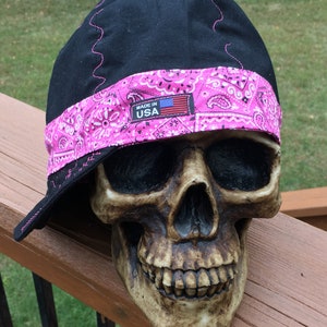 Black Bandana Banders - PINK - decorative stitching will vary -  made to order - reversible- pre washed- soft and durable cotton