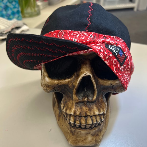Black Bandana Banders - RED - Reversible - decorative stitching will vary - Add Embroidery to Your Cap! See description for the link