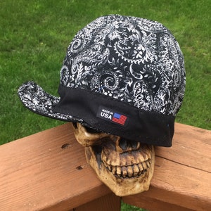 Black Paisley beanie with Black - Reversible - 100% cotton pre washed Made to order- super soft and comfortable