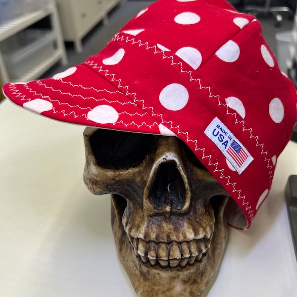 OG - 赤地に白の水玉模様 - 裏地は白 - 綿100% - リバーシブル - 受注生産 - プレウォッシュ