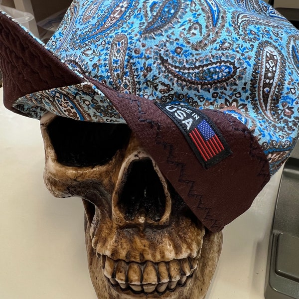 Blue paisley with mocha- reversible-Incredibly soft cotton - Add Embroidery to Your Cap! See description for the link.