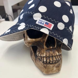 The OG  - NAVY with white polka dots - white lining- 100% Cotton - Reversible - Made to order - pre washed
