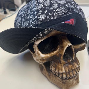 Black Mini Paisley beanie with Black - Reversible - 100% cotton pre washed Made to order- super soft and comfortable