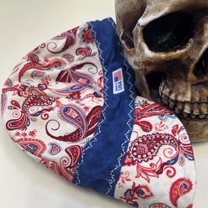 Ready to Ship! 7 5/8 Short - PATRIOTIC PAISLEY -  Reversible - 100% cotton- Embroidery not available on RTS caps!