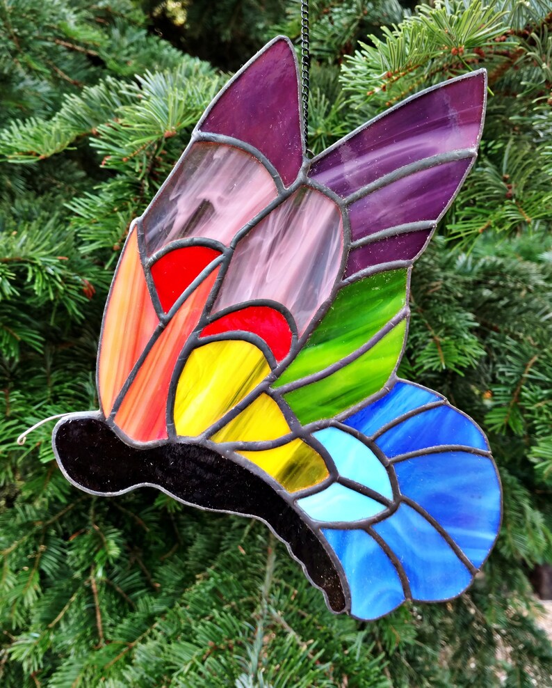Stained Glass Sun Catcher Whimsical Butterfly. Handmade Etsy UK