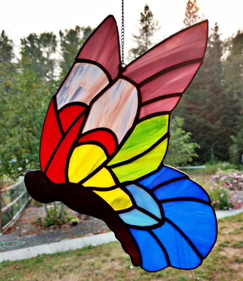 Stained Glass Sun Catcher Whimsical Butterfly. Handmade Etsy UK
