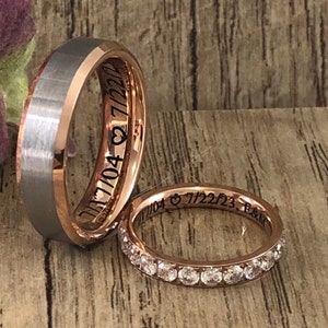 Anillo de boda de tungsteno y titanio de 6 mm/3 mm, banda de anillo de boda de eternidad para él y para ella, anillo de promesa grabado personalizado, conjuntos de anillos para parejas TCR672 imagen 2