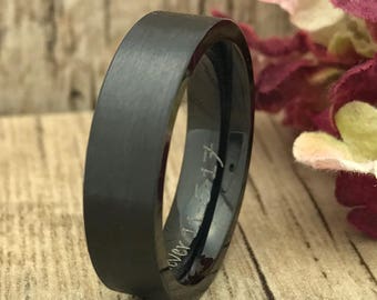 7mm Black Tungsten  Wedding Ring, Personalize Engrave Black Enamel Plated Tungsten Ring, Black Cobalt Wedding Ring, Grooms Ring IHWTCR196