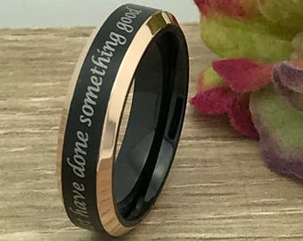 6mm Titanium Ring, Personalized Engrave Two Tone Plated Titanium Ring Black Wedding Band Titanium Ring Titanium Wedding Ring