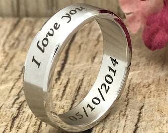 6mm Stainless Steel Wedding Ring, Personalized Custom Engrave Stainless Steel Ring,Name Ring,Father's Day Gift-SSR088