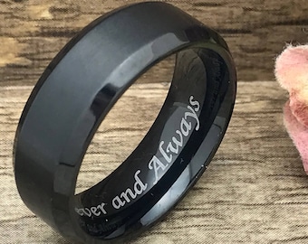 8mm Titanium Ring, Personalized Engrave Black Plated Titanium Ring Black Wedding Band Titanium Ring, Titanium Wedding Ring