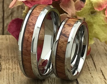 Anillo de madera de tungsteno para él y para ella de 6 mm, anillo de boda de tungsteno personalizado con incrustación de madera de caoba, anillo para parejas, ajuste cómodo IHWTCR632