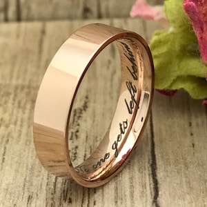 5MM Personalize Engrave Stainless Steel Wedding Band, Rose Gold Plated Ring, Pipe Cut, Promise Ring, Name Ring IHWSSR487