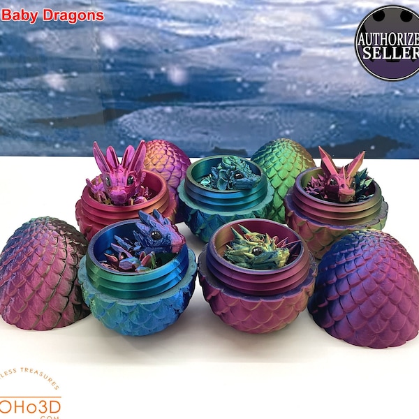 Baby Dragons and Dragon Egg • Tri-Color Silk Articulated Baby Crystal, Rose, Orchid, Gemstone Dragon Fidget Toy for Autism ADHD BD-Set-001