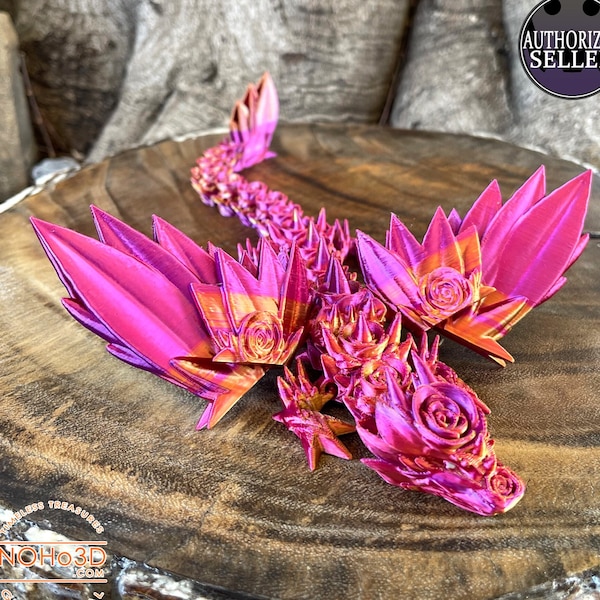 Rose Wing Dragon 3D Printed in Tricolor, 4 Color Options • Articulated Dragon Desk Toy Gift Idea Fidget Dragon Toy, Desk Toy, CinderWing