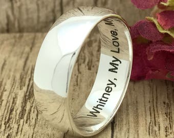 8mm Sterling Silver Wedding Ring, Promise Ring, Personalized Engrave Wedding Ring, Men's Wedding Band, High Polish