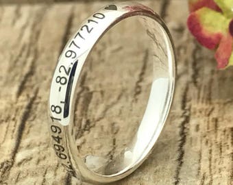 3mm Personalized Engrave Sterling Silver Wedding Ring, Promise Ring, Wedding Ring, Men's Wedding Band, High Polish