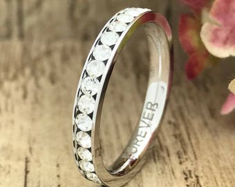 3mm Personalized Sterling Silver Wedding Ring, Eternity Wedding Ring Band, Custom Engrave Promise Ring, Wedding Ring, Wedding Band,