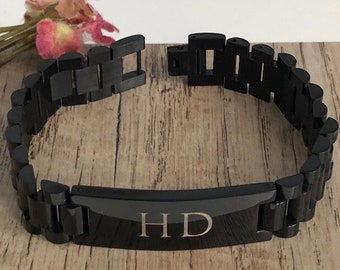 Men's Bracelet, Personalized Engraved Designer ID Bracelet, Custom 8.25 Inch Solid Stainless Steel ID Bracelet, Gift for Dad IHWSSB223-B