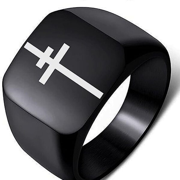 Patriarchal Cross of Lorraine Symbol Ring Stainless Steel Cross Signet Ring for Men and Women Gold/Silver /Black Religious Jewelry