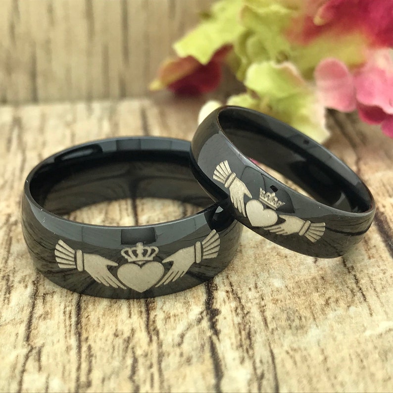 8mm 6mm Claddagh King Queen Rings Crown Rings His and 8mm 6mm Claddagh King Queen Rings Crown Rings His and