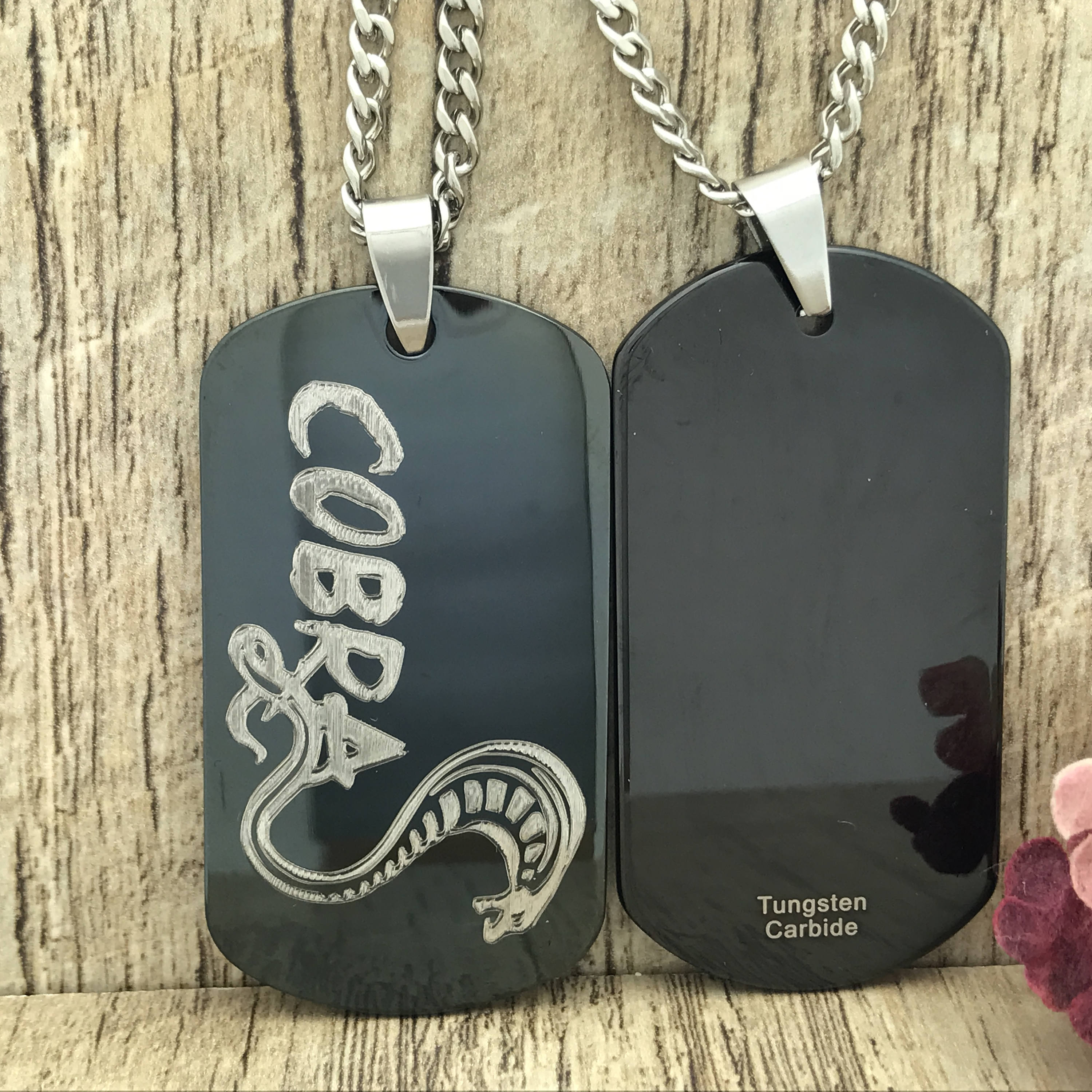 Tungsten Dog Tag Necklace Personalize Dog Tag Necklace Black Etsy UK