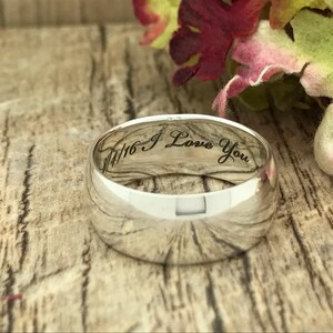 8mm Personalized Engrave Sterling Silver Wedding Ring, Promise Ring, 925 Sterling Silver Wedding Ring, Men's Wedding Band, Polish Finish image 5