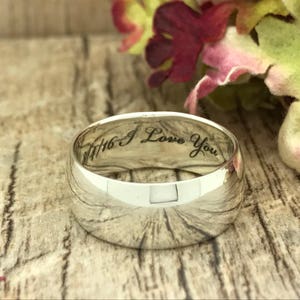 8mm Personalized Engrave Sterling Silver Wedding Ring, Promise Ring, 925 Sterling Silver Wedding Ring, Men's Wedding Band, Polish Finish image 4