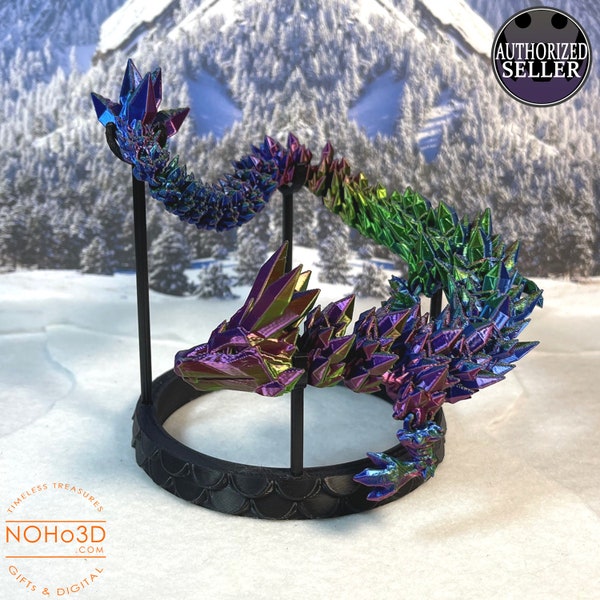 Articulated Crystal Dragon 3D Printed in Tri-Color Red, Green, and Blue with Opt Stand • Cinder Wing Dragon Gift Idea • Fidget Dragon Toy