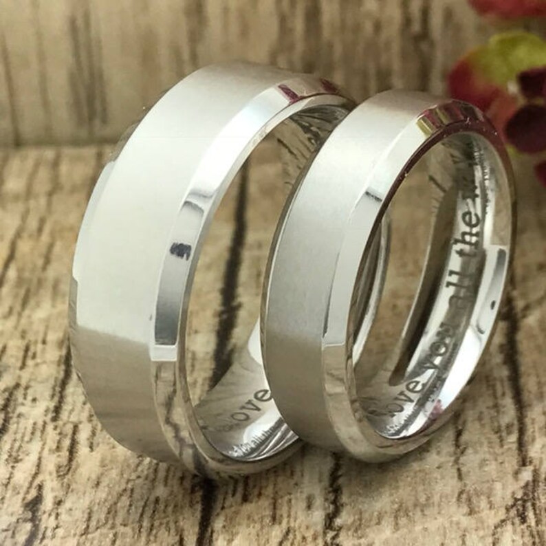 8mm/6mm Titanium Wedding Rings His and Her Personalize Etsy
