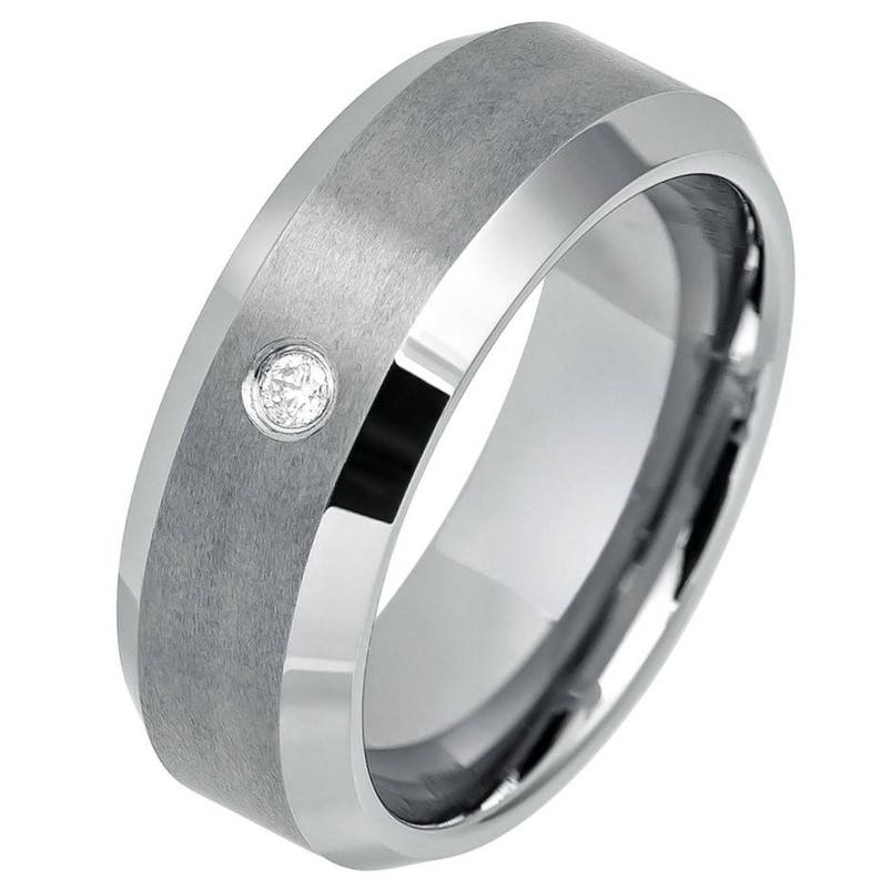 Tungsten Ring with 0.05ct Diamond FREE ENGRAVING 8MM Tungsten Wedding Ring Comfort Fit,Personalize Custom Engrave Tungsten Ring