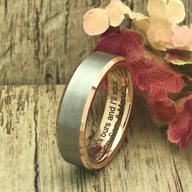 Anillo de boda de tungsteno y titanio de 6 mm/3 mm, banda de anillo de boda de eternidad para él y para ella, anillo de promesa grabado personalizado, conjuntos de anillos para parejas TCR672 imagen 3