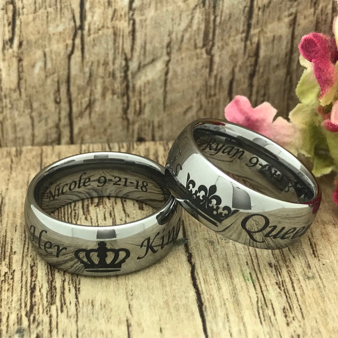 8MM Her King His Queen Tungsten Ringspersonalize Engrave Etsy