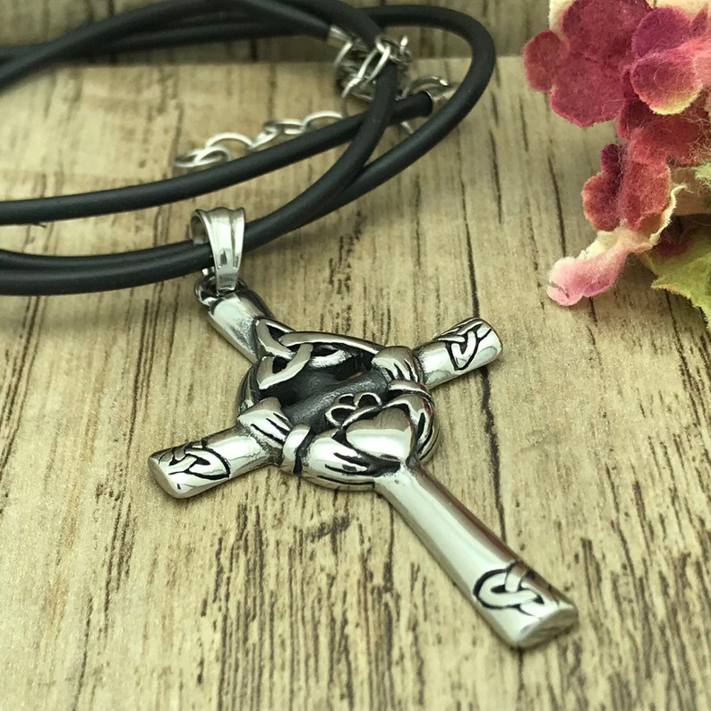 Celtic Claddagh Necklace For Men Gift for Dad Celtic Cross Necklace Claddagh Necklace Cross Necklace Celtic Claddagh Cross Jewelry