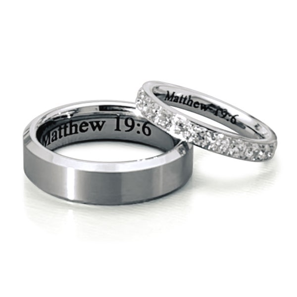 6mm/3mm Tungsten & Titanium Wedding Ring,His and Hers Eternity Wedding Ring Band, Personalize Engrave Promise Ring, Couples Ring Sets TCR896