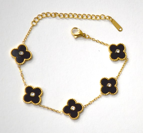 Gold Plated Black Crystal Five Clover Bracelet Four Leaf -  India