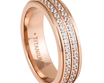 8mm Eternity Titanium Wedding Ring, Rose Gold Plated Titanium Eternity Cz Ring, Promise Rings, Eternity Wedding Ring Comfort Fit Ring