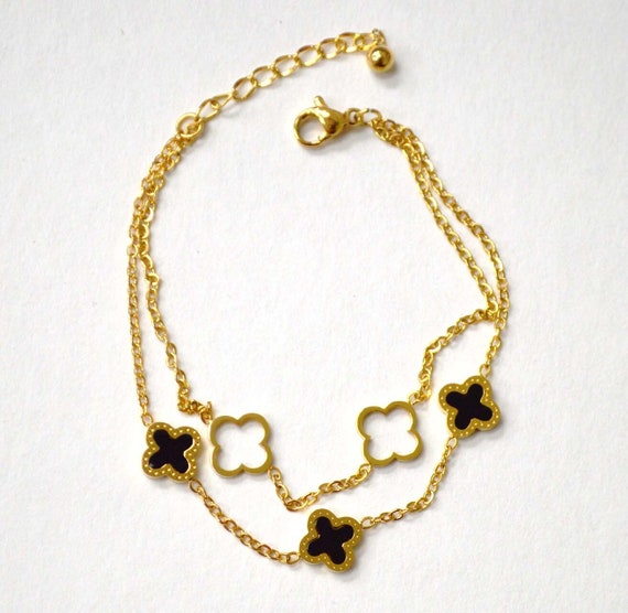 Gold Plated Black Clover Bracelet